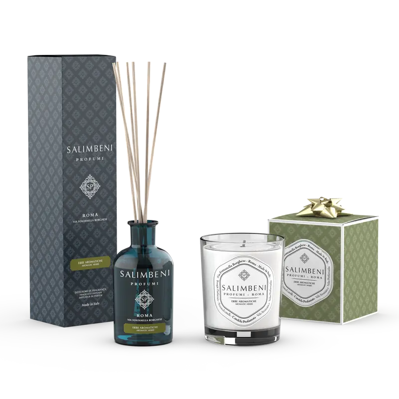 Difusor de Ervas Aromáticas 100 ml + Vela Perfumada Ervas Aromáticas 190 gr