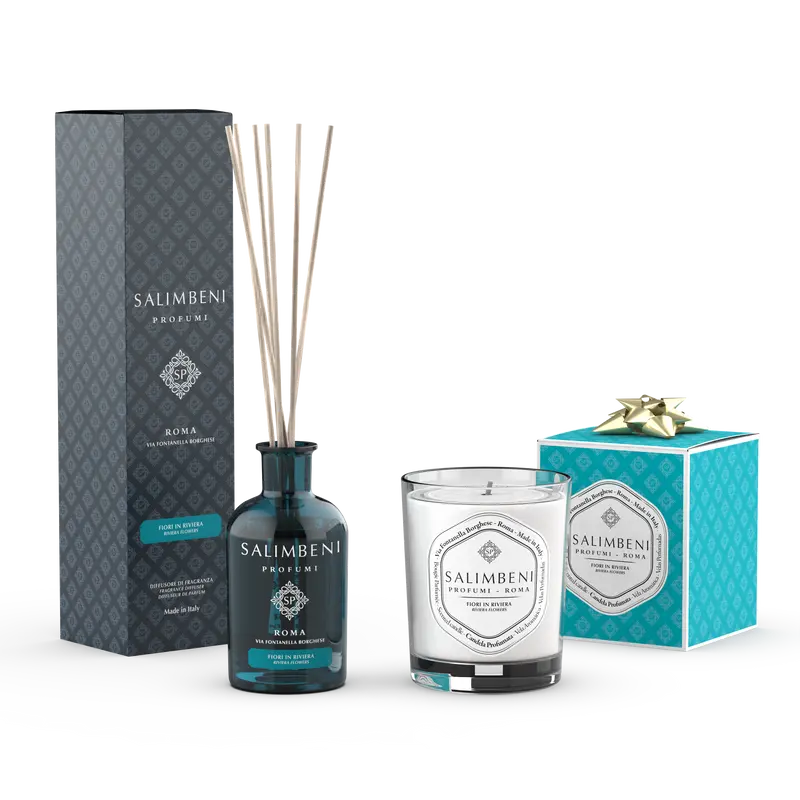 Difusor de Flores em Riviera 100 ml + Vela Perfumada Flores em Riviera 190 gr