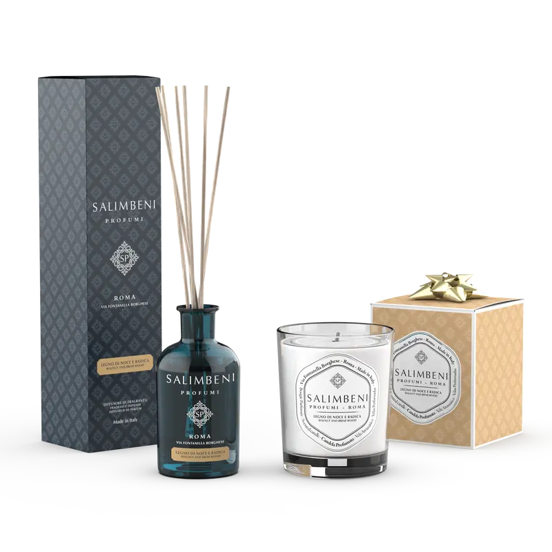 Difusor de Madeira de Nogueira e Briar 100 ml + Vela Perfumada Madeira de Nogueira e Briar 190 gr