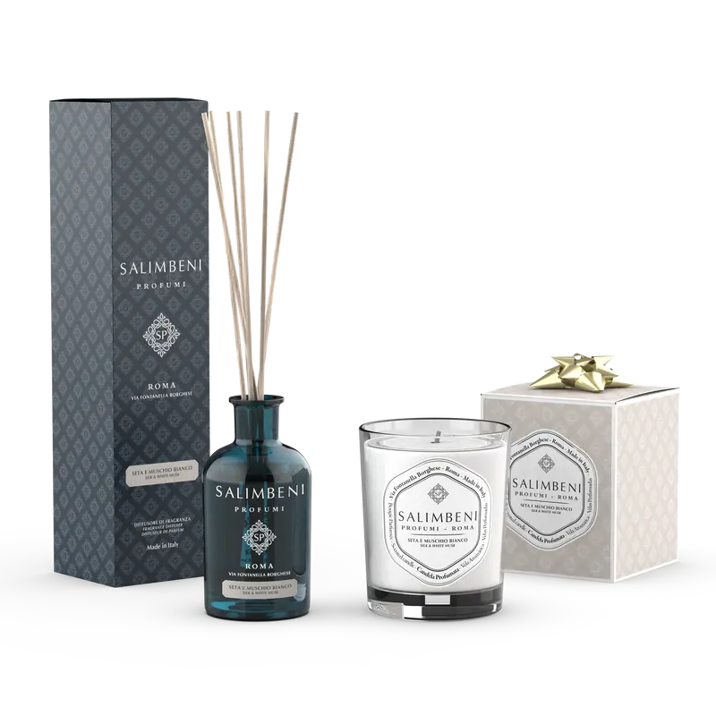 Difusor de Seda e Musgo Branco 100 ml + Vela Perfumada Seda e Musgo Branco 190 gr