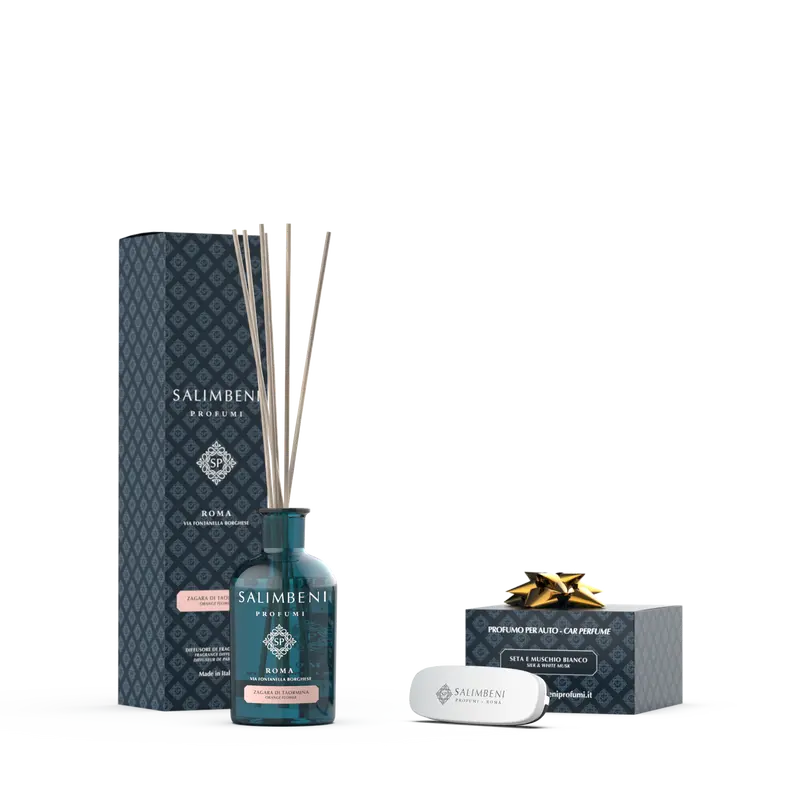 Difusor em Stick de Flor de Laranjeira de Taormina de 100 ml + Perfume para carro na cor branca de Seda e Musgo Branco GRÁTIS