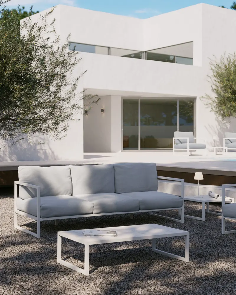 Divano 100% da esterno Comova 3 posti bianco ed alluminio bianco 222 cm