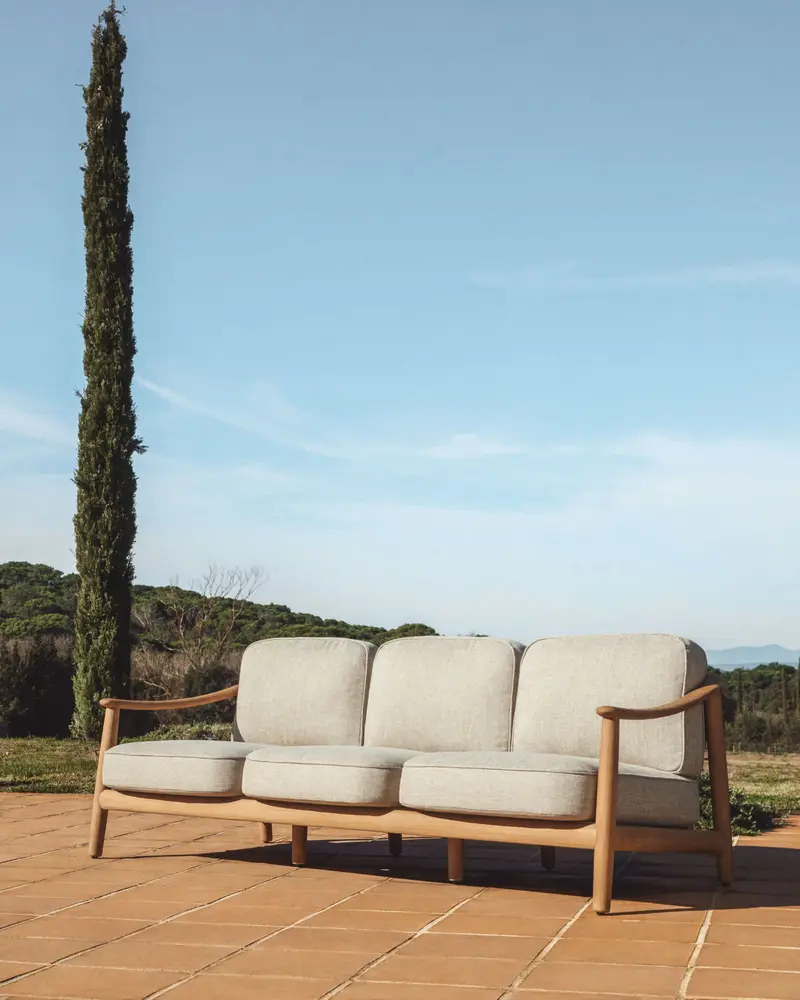 Divano 3 posti da esterno Elunda in teak massiccio FSC 100% 215 cm