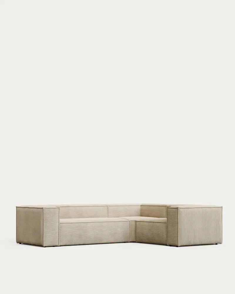 Divano ad angolo Blok 3 posti ignifugo in velluto a coste spesso écru 290 x 230 cm/230 x 290 cm FSC Mix Credit