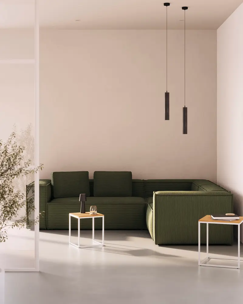 Divano ad angolo Blok 3 posti in velluto a coste spesse verde 290 x 230 cm