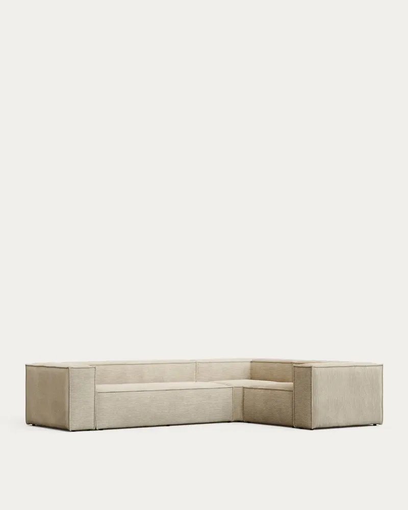 Divano ad angolo Blok 4 posti ignifugo in velluto a coste spesso écru 320 x 230 cm/230 x 320 cm FSC Mix Credit