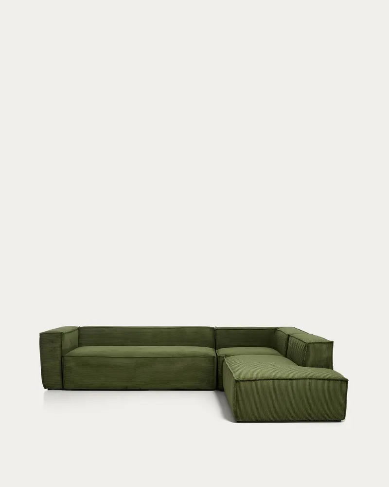 Divano ad angolo Blok 5 posti con terminale destro in velluto a coste spesso verde 320 x 255 cm FSC Mix Credit