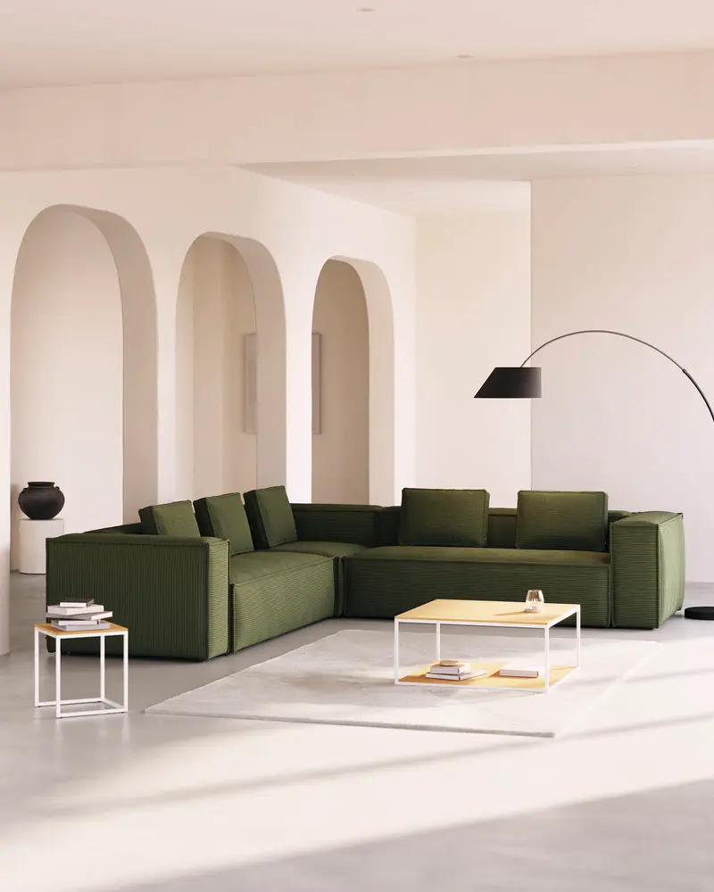 Divano ad angolo Blok 6 posti a coste spesso verde 320 x 320 cm