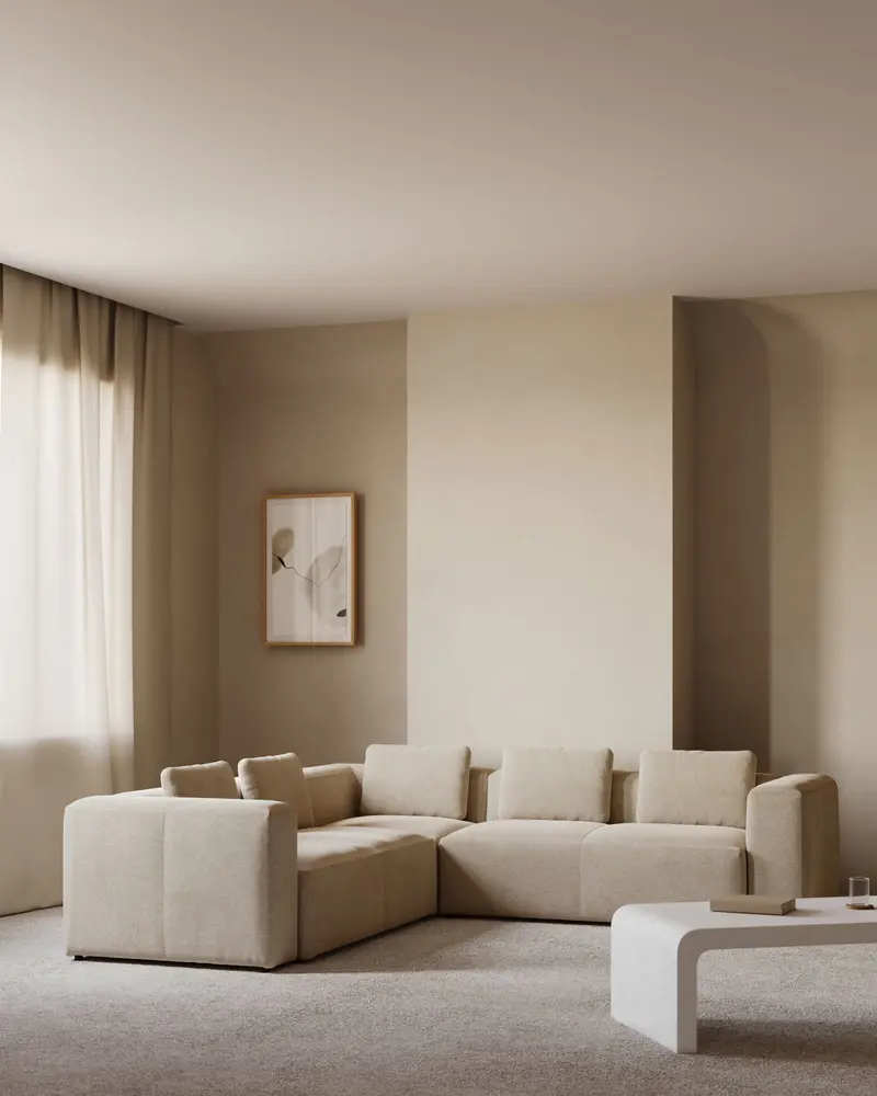 Divano ad angolo Blok 6 posti beige 320 x 320 cm