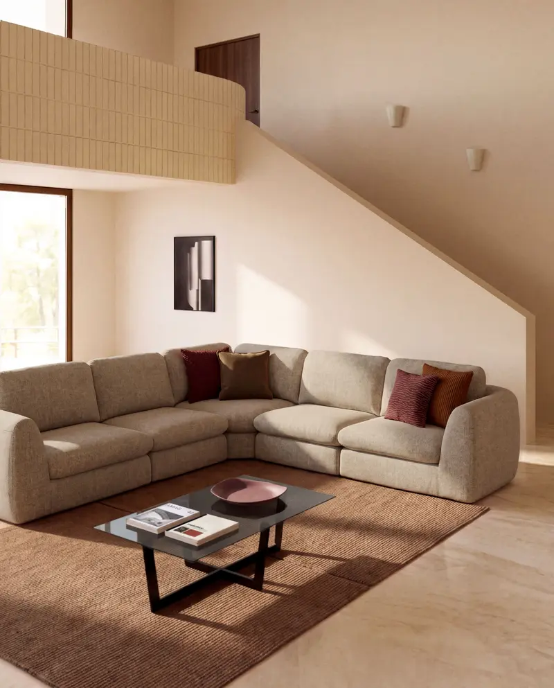 Divano ad angolo Vera 5 posti marrone chiaro 330 x 330 cm FSC Mix Credit