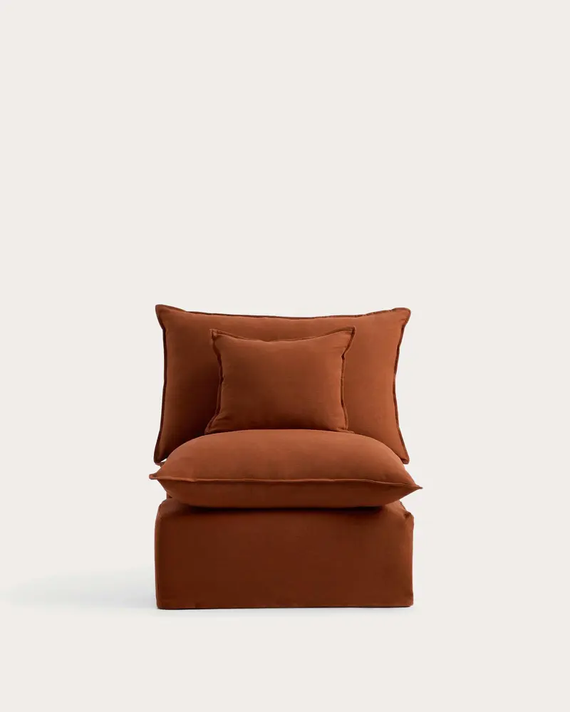 Divano angolare modulare sfoderabile Anarela 4 posti in 100% lino terracotta 287 x 197 cm / 197 x 287 cm FSC Mix Credit