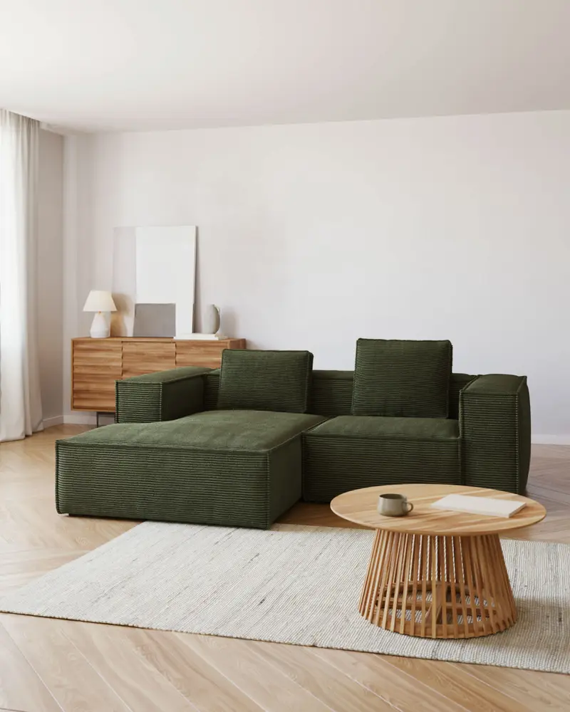Divano Blok 2 posti chaise longue sinistra in velluto a coste spesse verde 240 cm