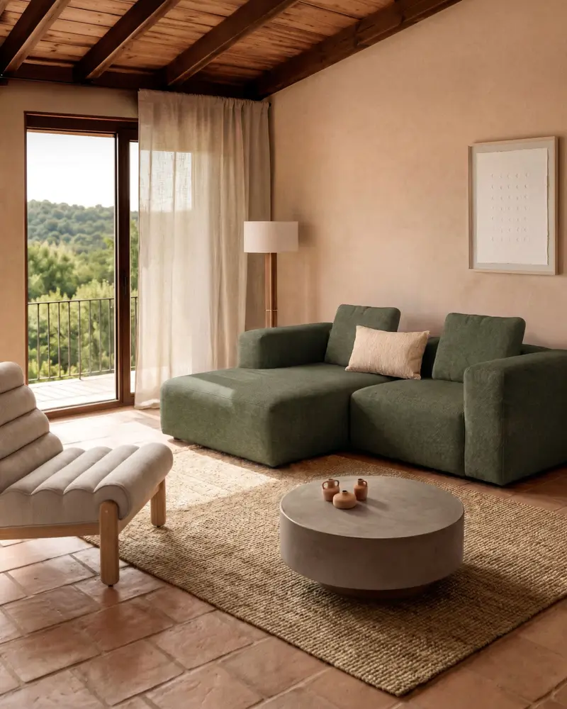 Divano Blok 2 posti in ciniglia verde muschio con chaise longue destra 240 cm FSC Mix Credit