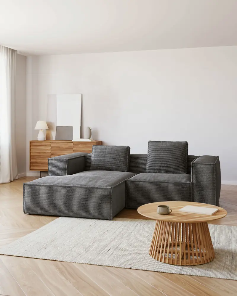 Divano Blok 2 posti in velluto a coste spesso grigio con chaise longue sinistra 240 cm FSC Mix Credit