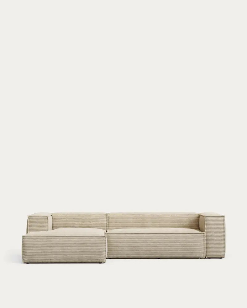 Divano Blok 3 posti chaise longue sinistra in velluto a coste spesso écru 300 cm