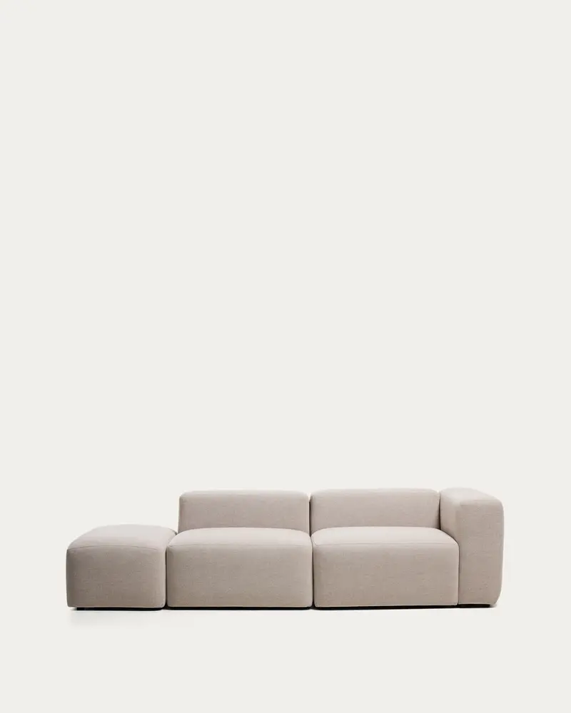Divano Blok 3 posti con bracciolo destro e pouf terminale in ciniglia beige 270 cm FSC Mix Credit