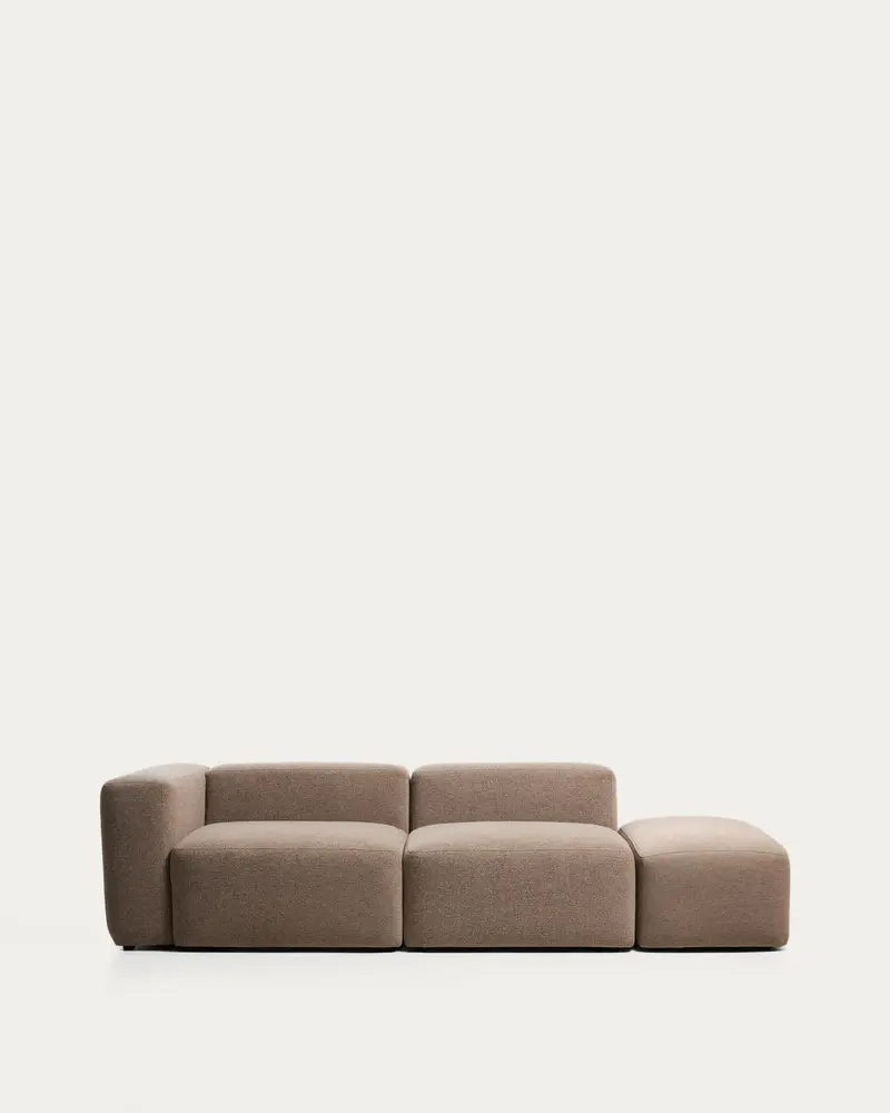 Divano Blok 3 posti con bracciolo sinistro e pouf terminale in ciniglia marrone 270 cm FSC Mix Credit