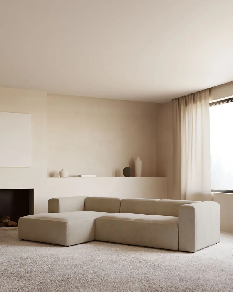 Divano Blok 3 posti con chaise longue sinistra beige 300 cm