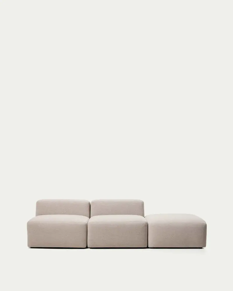 Divano Blok 3 posti con pouf terminale in ciniglia beige 270 cm FSC Mix Credit