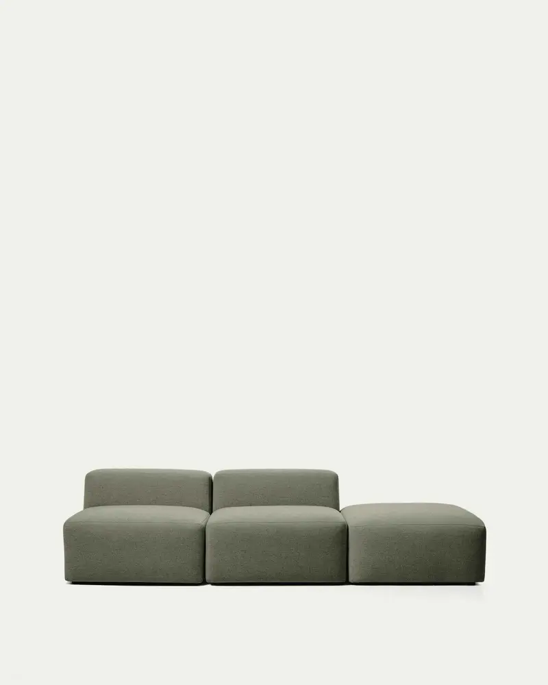 Divano Blok 3 posti con pouf terminale in ciniglia verde muschio 270 cm FSC Mix Credit