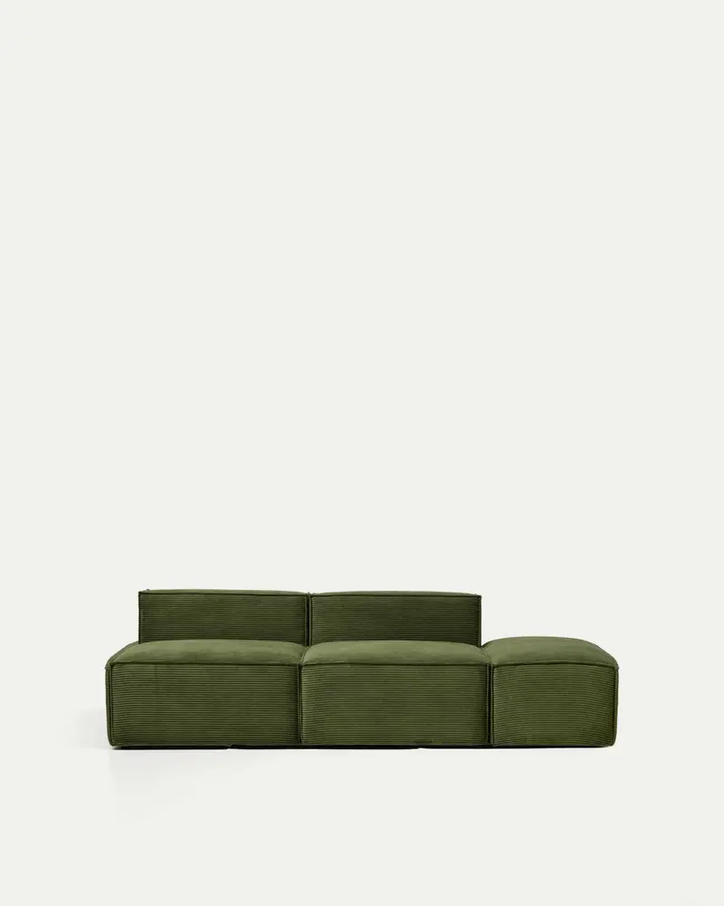 Divano Blok 3 posti con pouf terminale in velluto a coste spesso verde 240 cm FSC Mix Credit