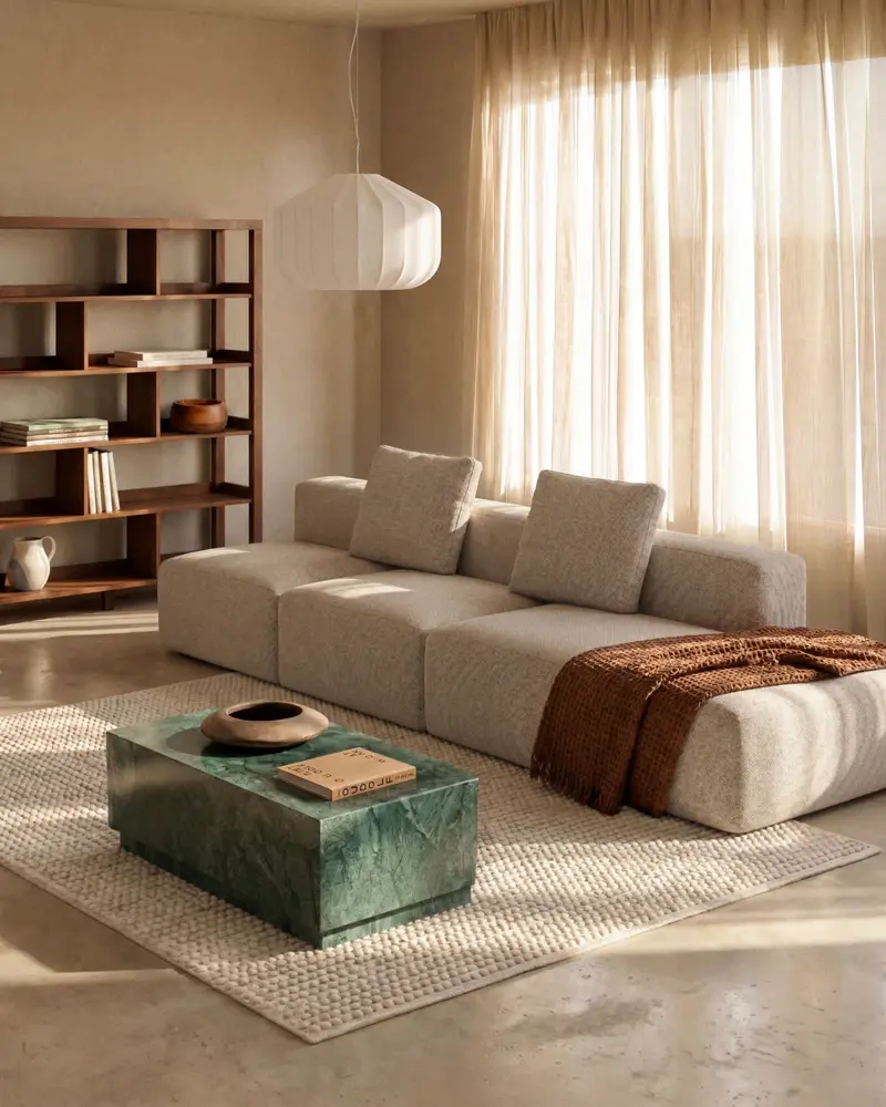 Divano Blok 3 posti con terminale sinistro in ciniglia beige 325 cm FSC Mix Credit
