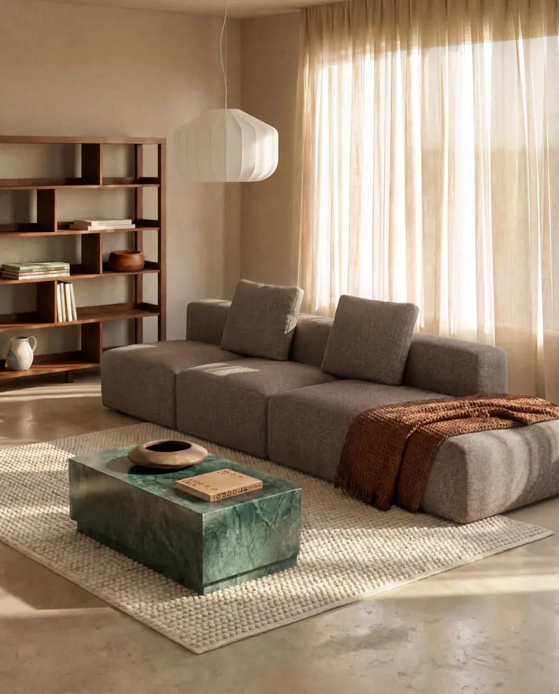 Divano Blok 3 posti con terminale sinistro in ciniglia marrone 325 cm FSC Mix Credit