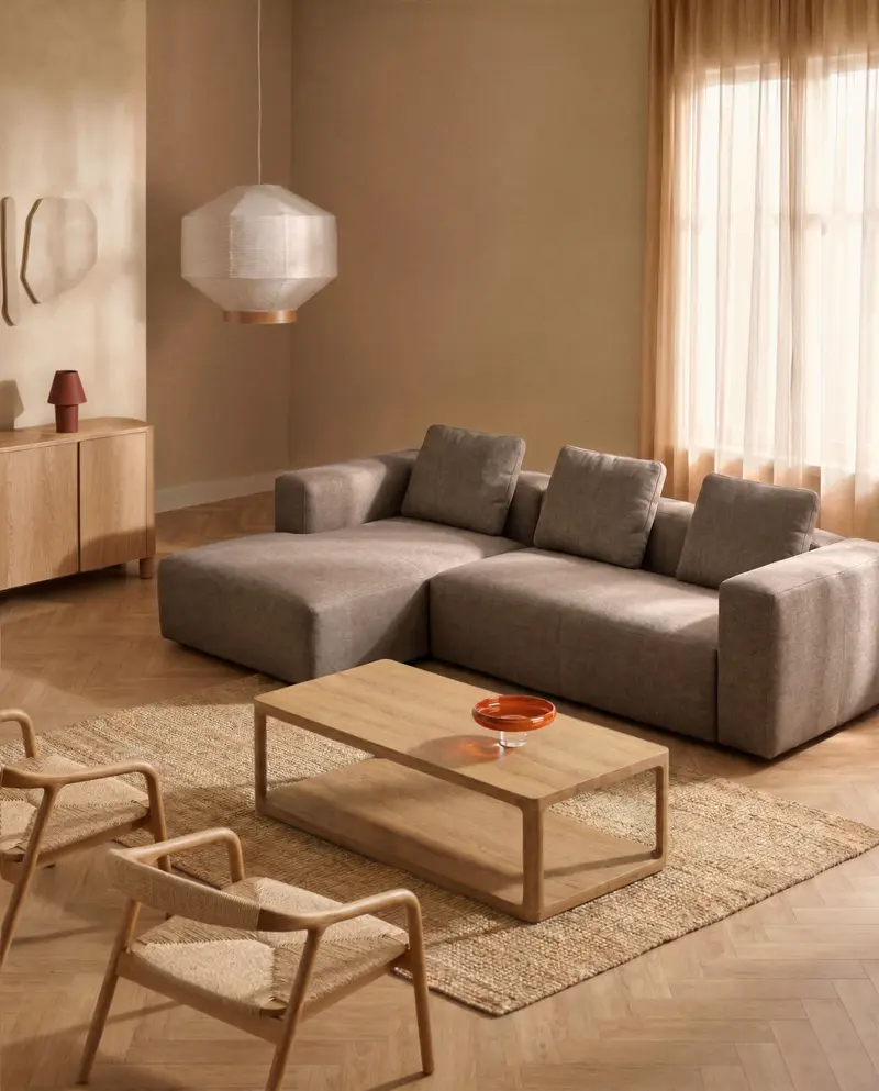 Divano Blok 3 posti in ciniglia marrone con chaise longue sinistra 300 cm FSC Mix Credit