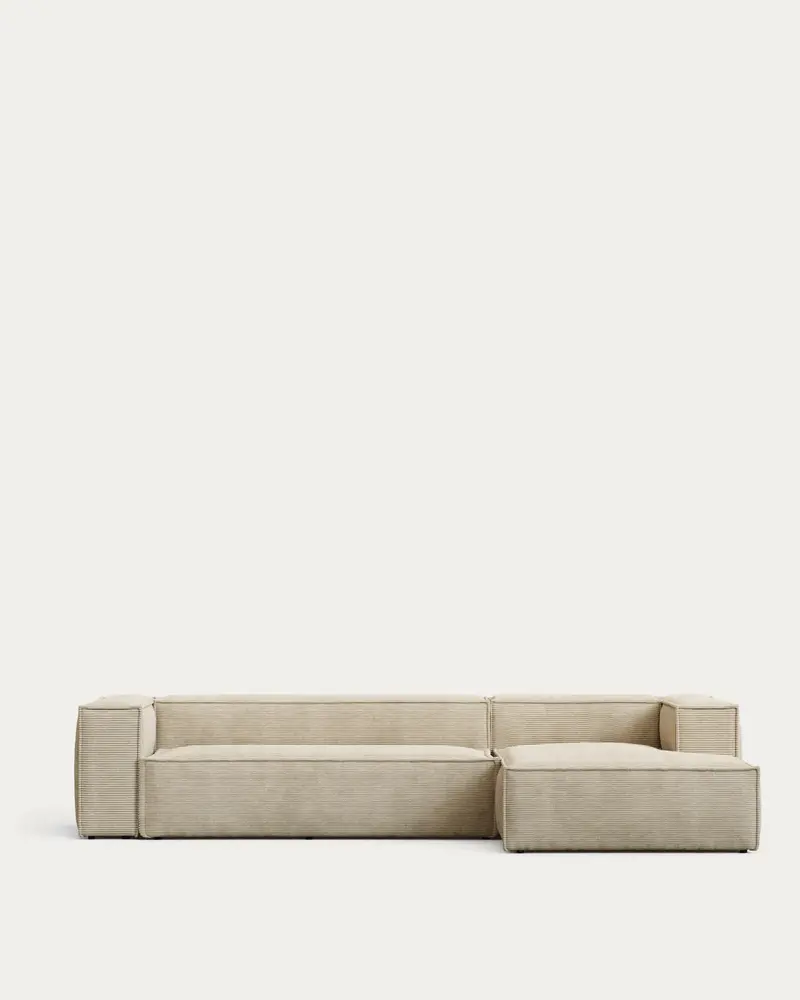 Divano Blok 4 posti ignifugo chaise longue destra in velluto a coste spesso écru 330 cm FSC Mix Credit