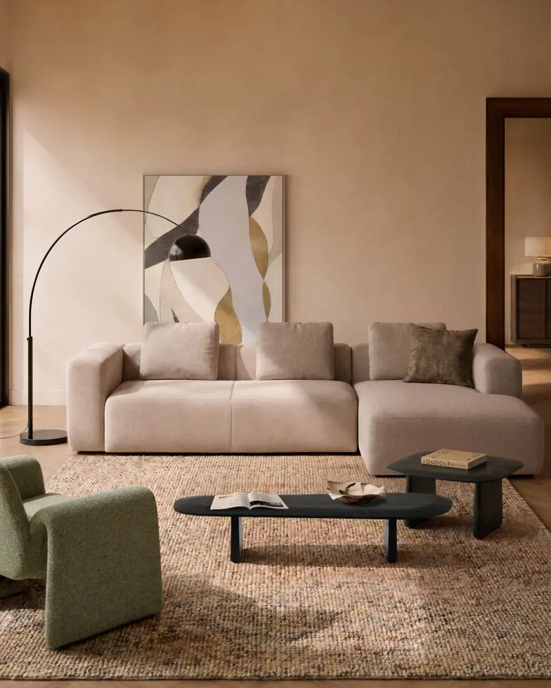 Divano Blok 4 posti in ciniglia beige con chaise longue sinistra 330 cm FSC Mix Credit