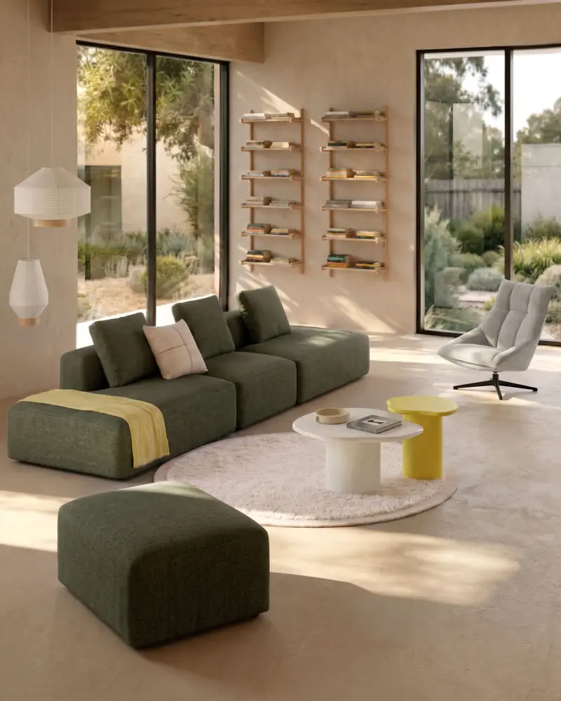 Divano Blok 4 posti in ciniglia verde muschio 380 cm FSC Mix Credit