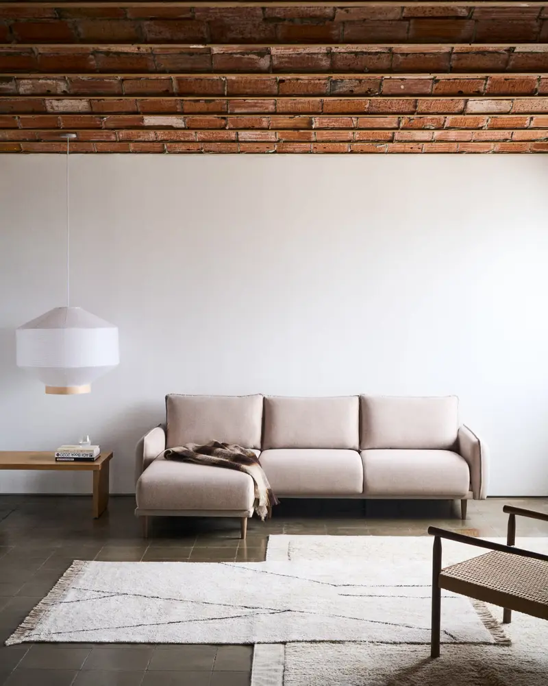 Divano Carlota a tre posti con chaise longue beige a destra/sinistra 262 cm