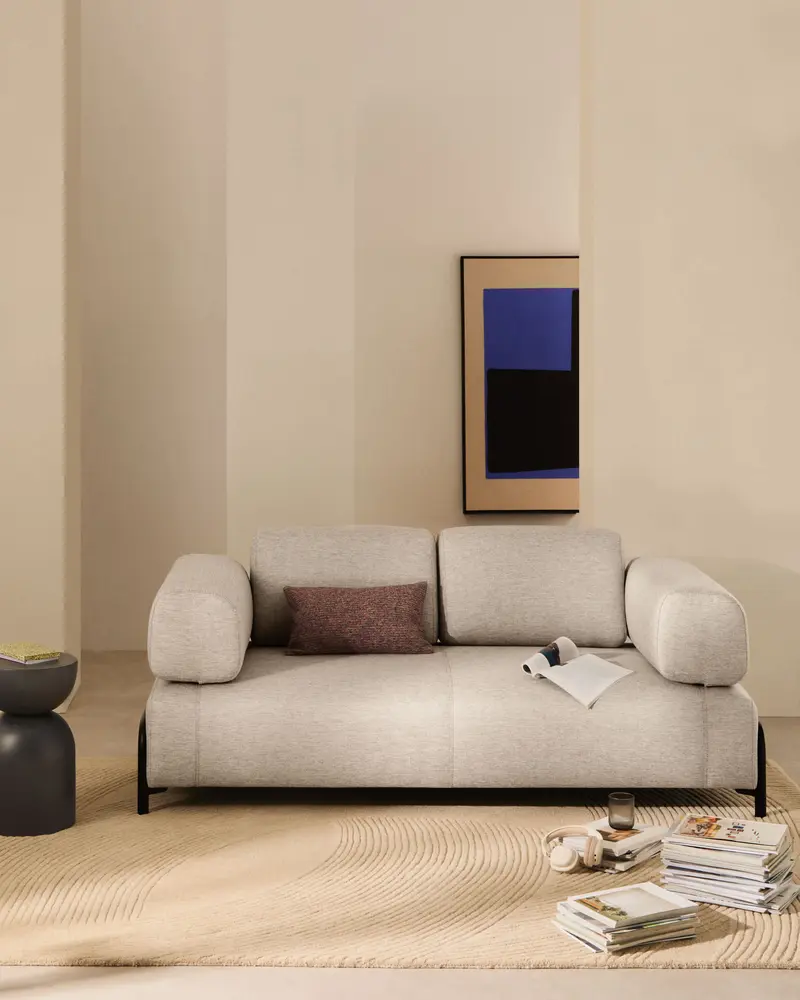Divano Compo 2 posti beige grigiastro e struttura in metallo nero 200 cm