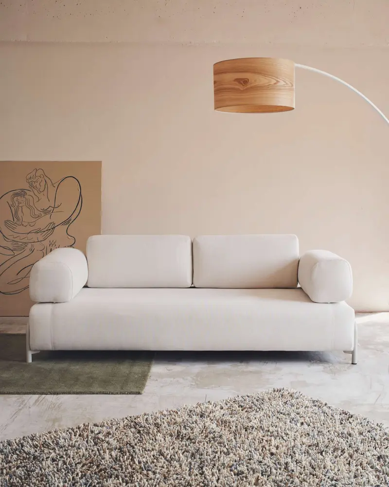 Divano Compo 3 posti in ciniglia beige e telaio metallico beige 232 cm