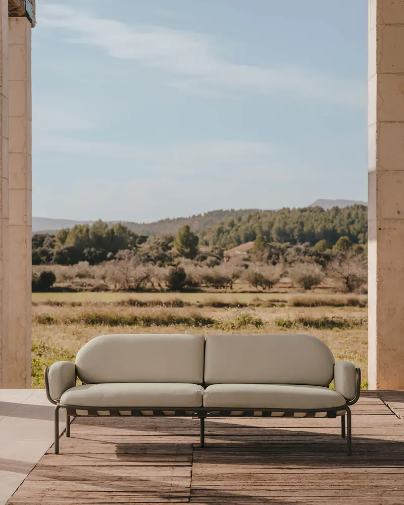 Divano da esterno 3 posti Joncols in alluminio verniciato grigio 225 cm