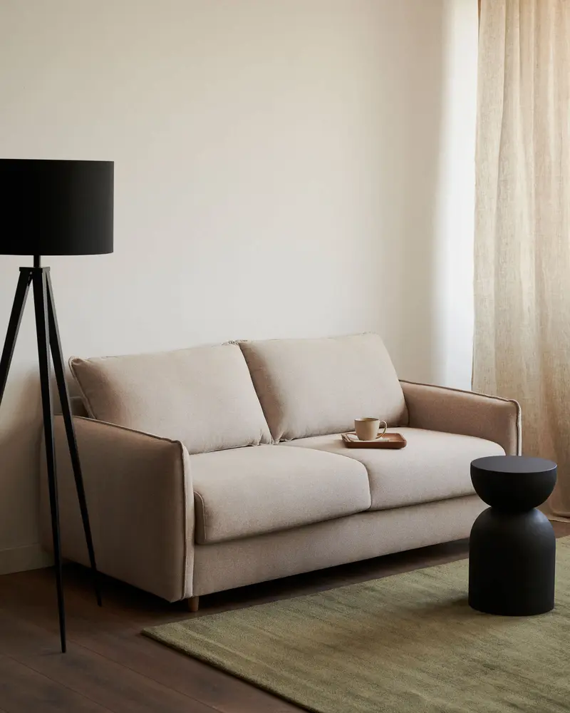 Divano letto Carlota 2 posti in ciniglia beige 185 cm