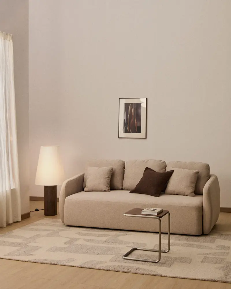 Divano letto Laira 3 posti in ciniglia beige 218 cm