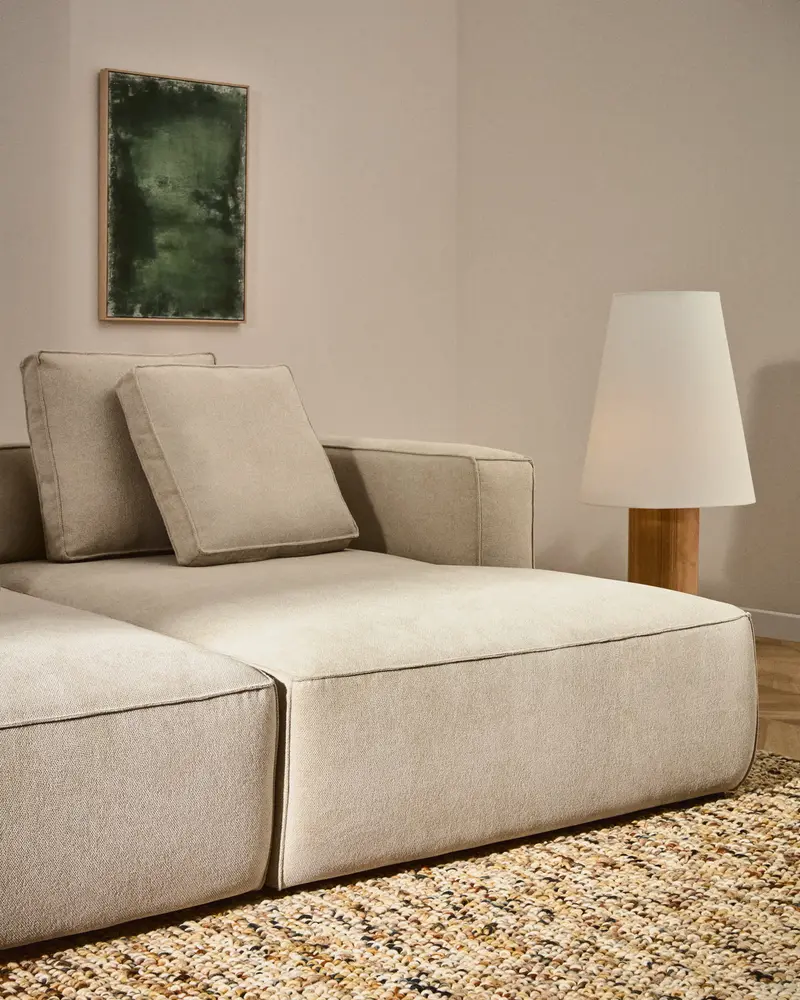 Divano letto Marela 3 posti con chaise longue destra in ciniglia beige 236 cm