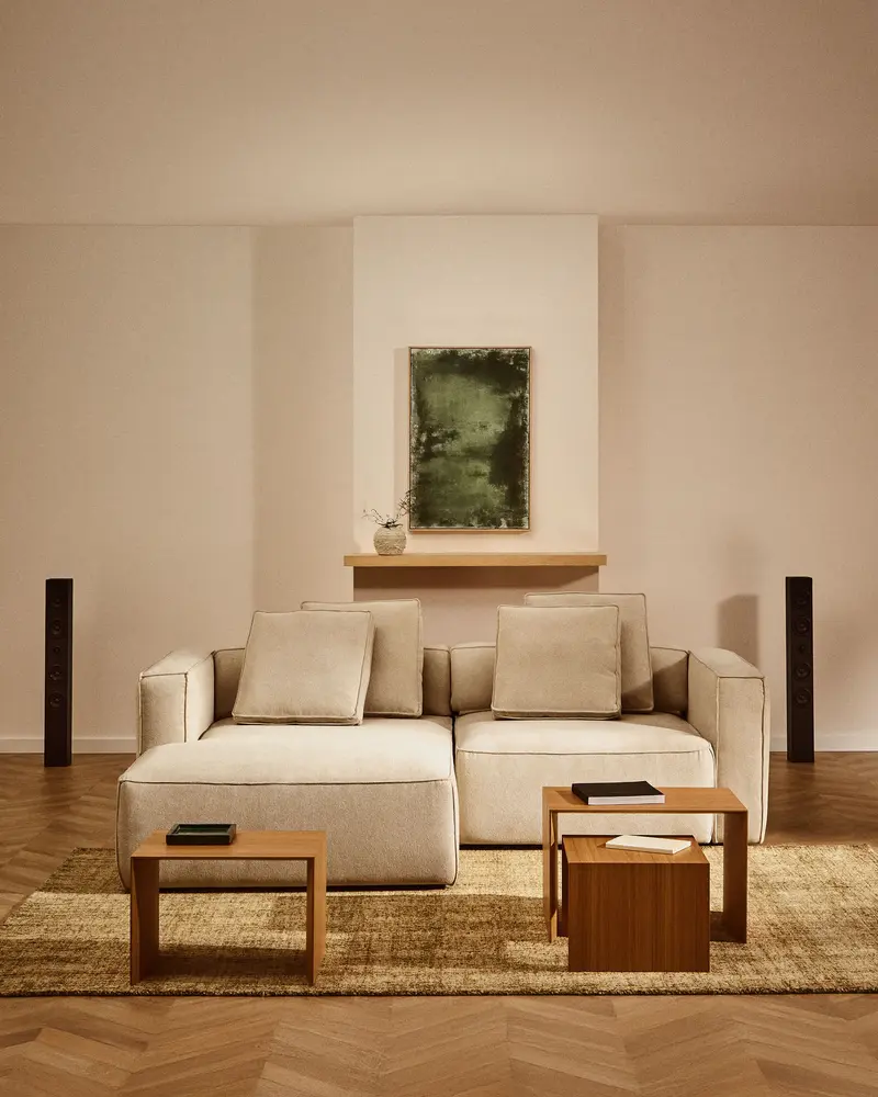 Divano letto Marela 3 posti con chaise longue sinistra in ciniglia beige 236 cm