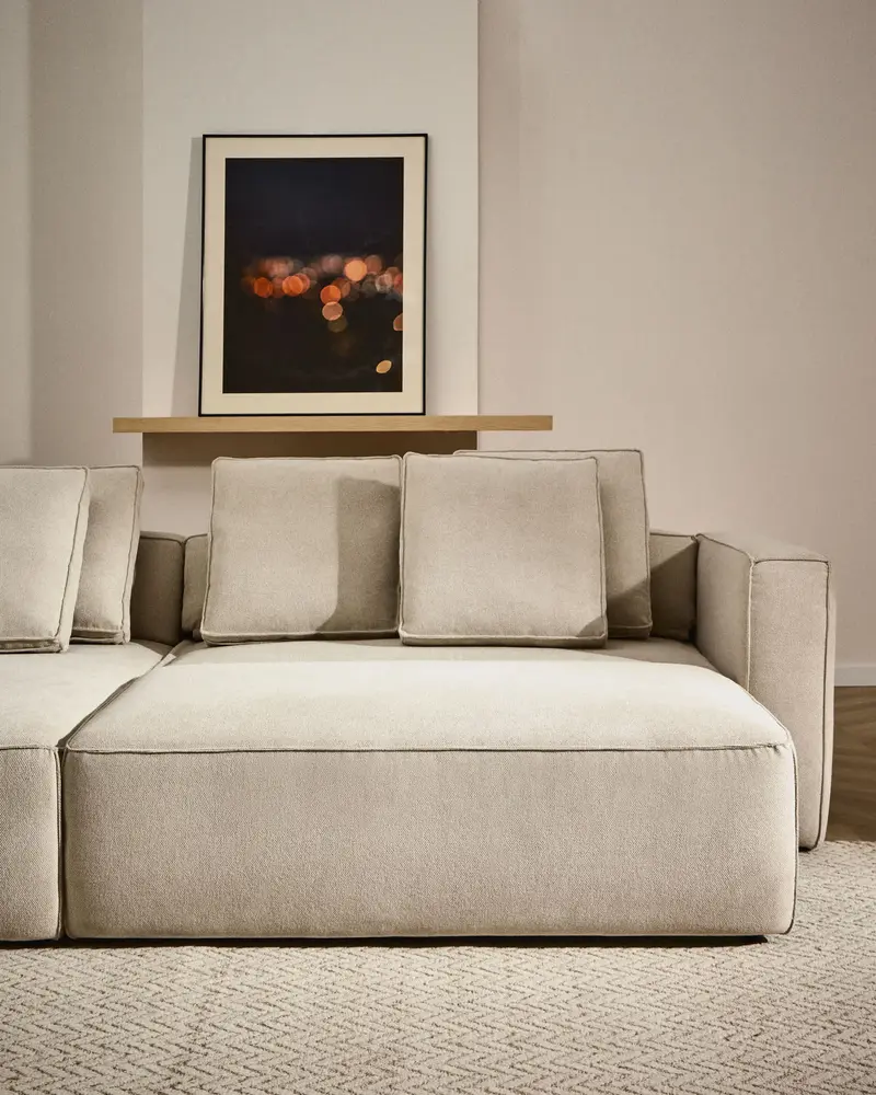 Divano letto Marela 3 posti con chaise longue sinistra in ciniglia beige 276 cm