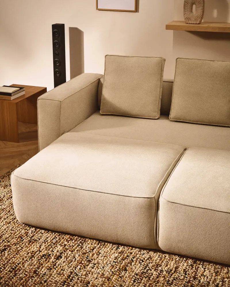 Divano letto Marela 3 posti in ciniglia beige 236 cm