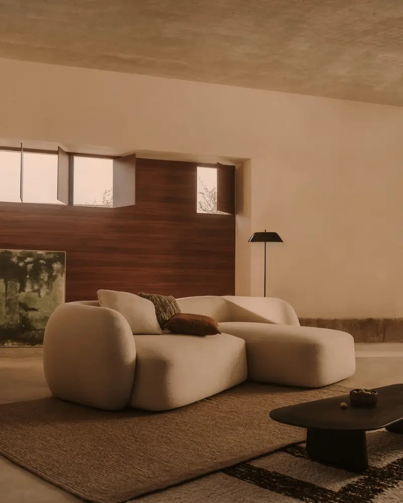 Divano modulare Martina 3 posti con chaise longue destra ciniglia écru 287 cm