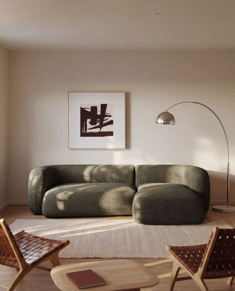 Divano modulare Martina 3 posti in ciniglia con chaise longue destra verde 287 cm