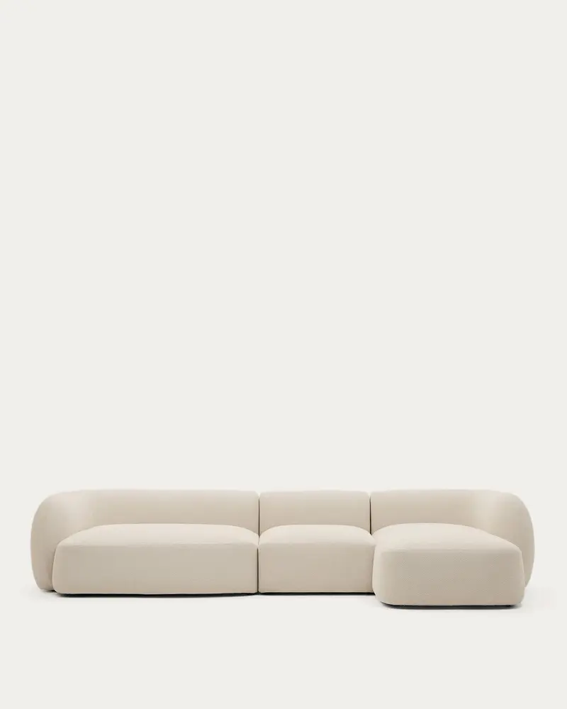 Divano modulare Martina 4 posti con chaise longue a destra ciniglia écru 377 cm