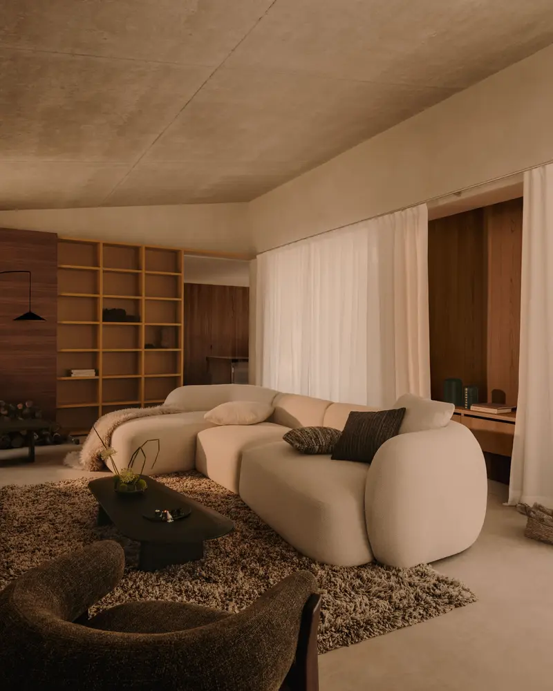 Divano modulare Martina 4 posti con chaise longue a sinistra ciniglia écru 377 cm
