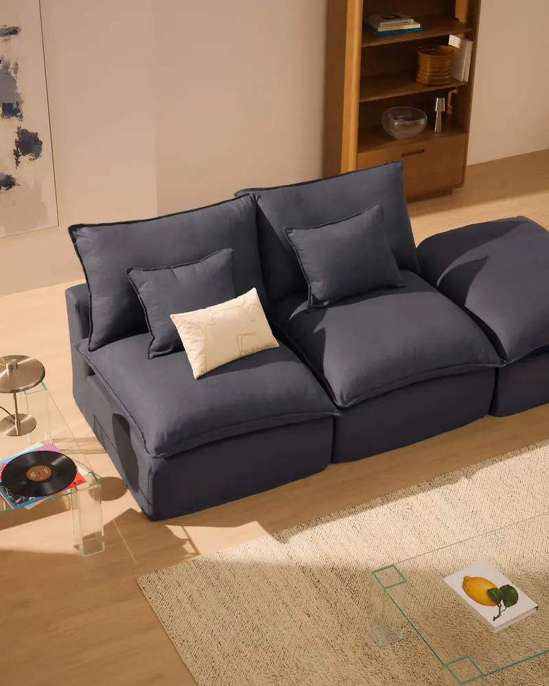 Divano modulare sfoderabile Anarela 2 posti con terminale in lino e viscosa grigio scuro 270 cm FSC Mix Credit