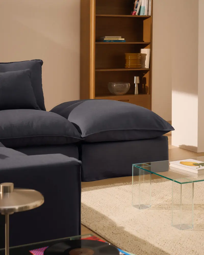 Divano modulare sfoderabile Anarela 3 posti con terminale in lino e viscosa grigio scuro 310 cm FSC Mix Credit