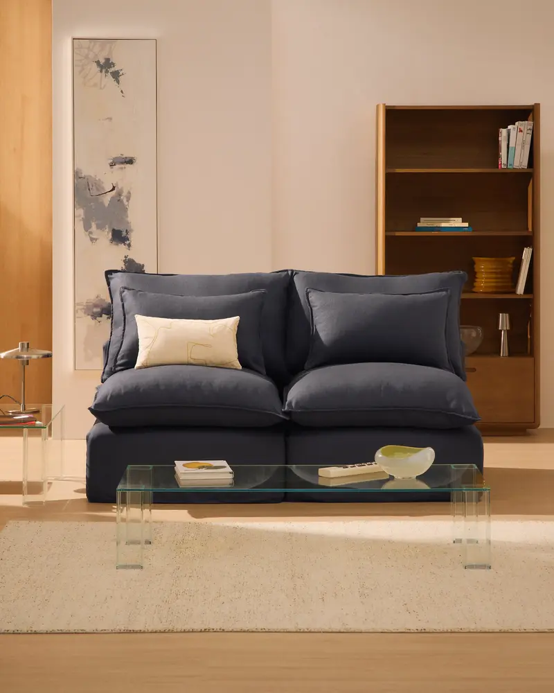 Divano modulare sfoderabile Anarela 3 posti in lino e viscosa grigio scuro 220 cm FSC Mix Credit