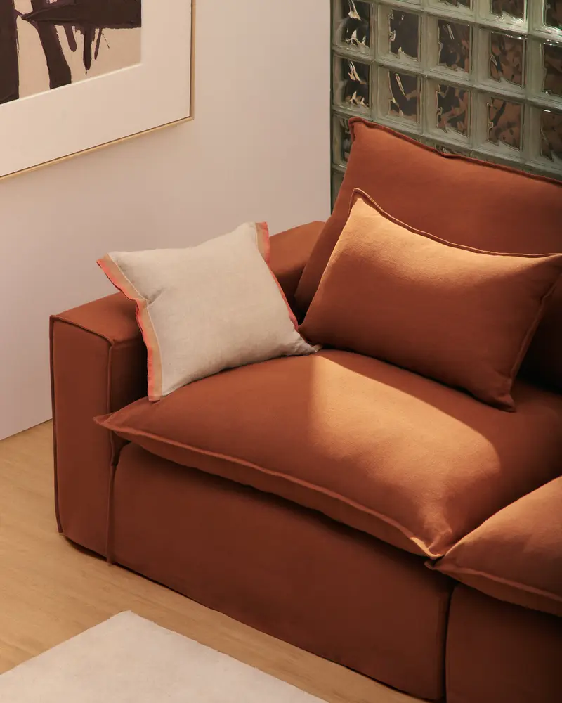 Divano modulare sfoderabile Anarela 5 posti in 100% lino color terracotta 370 cm FSC Mix Credit
