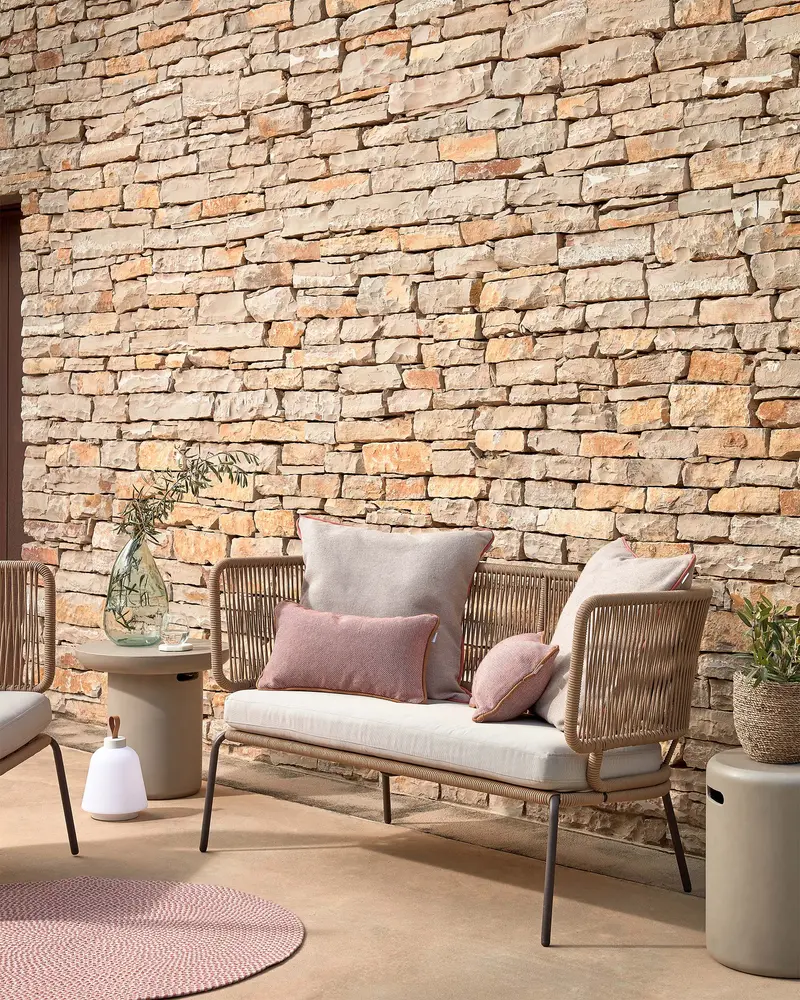 Divano Nadin 2 posti in corda beige e acciaio zincato 135 cm